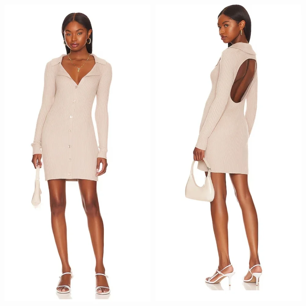 Naolin Collar Mini Dress in Taupe - Picture 1 of 7